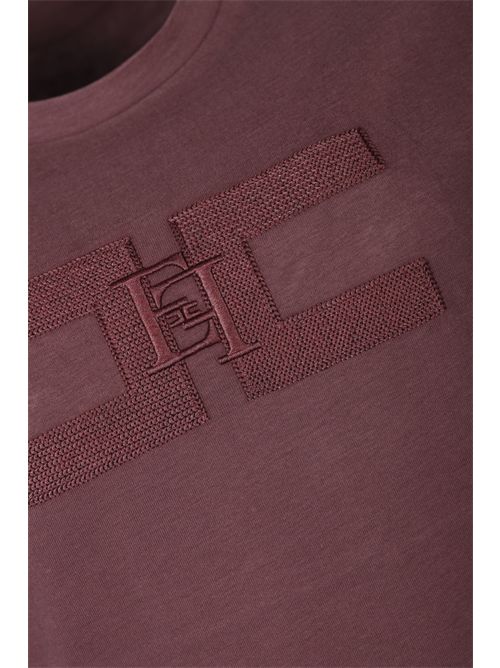 T-shirt in jersey con doppio logo ricamato Merlot Elisabetta Franchi | MA00756E2EA4